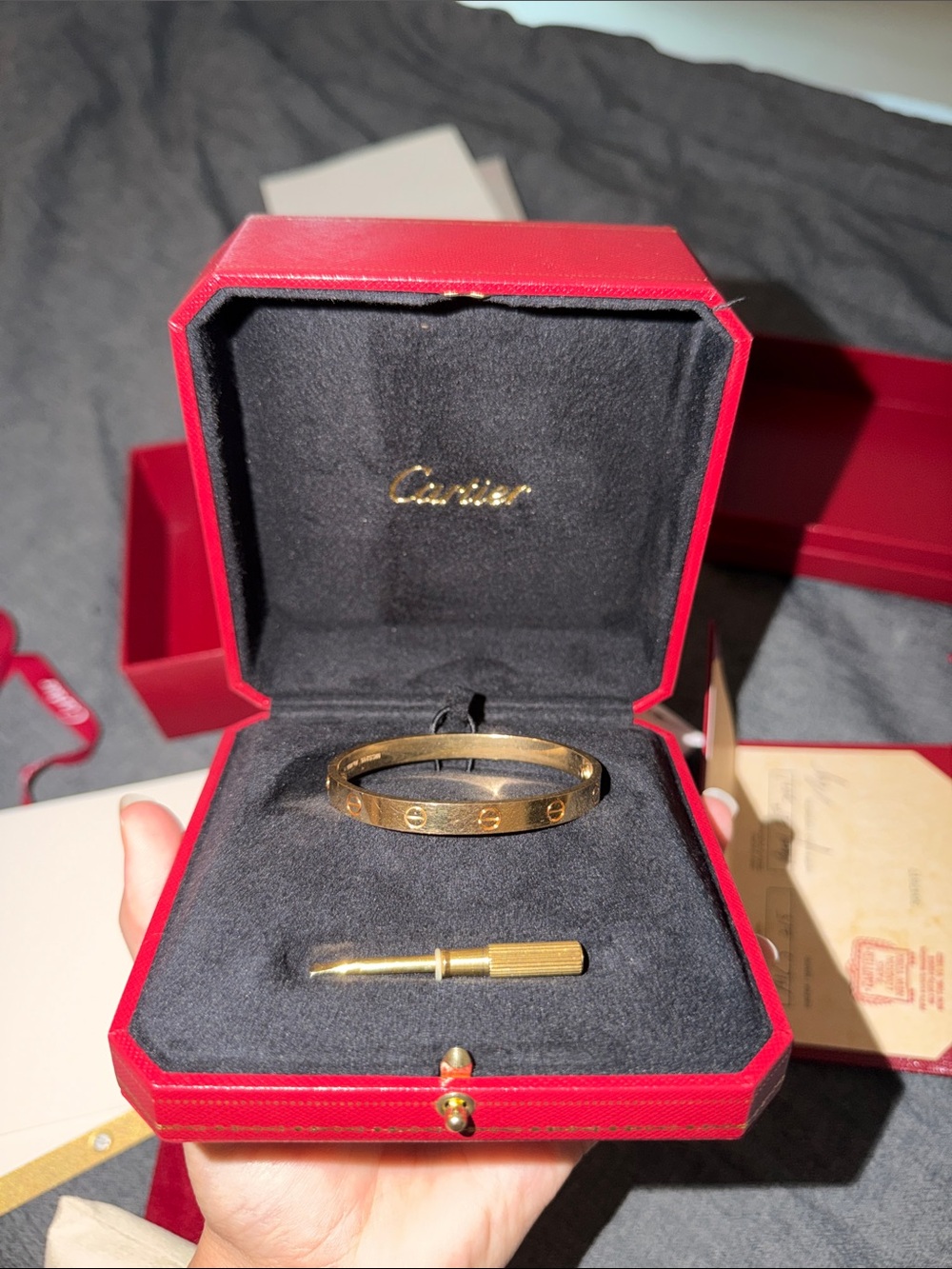 Cartier Gold Bracelet with Screw Motif and Matching Screwdriver. Size 17